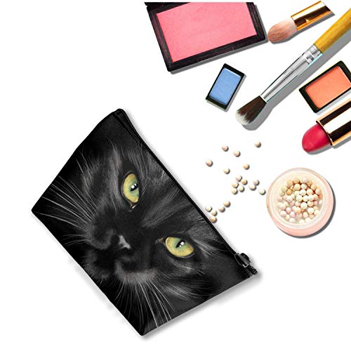 תיק קוסמטי של חתול שחור, עפרון רב -פיצוני מארז איפור אטום למים מארגן אביזרי טנדרטראל טיולים עם רוכסן לנשים