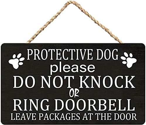 שלטי עץ LiCpact לעיצוב הבית כלב מגן בבקשה אל תפיל או טבעת פעמון להשאיר חבילות בדלת שלט עץ קיר דלת קיר תלייה 10x5