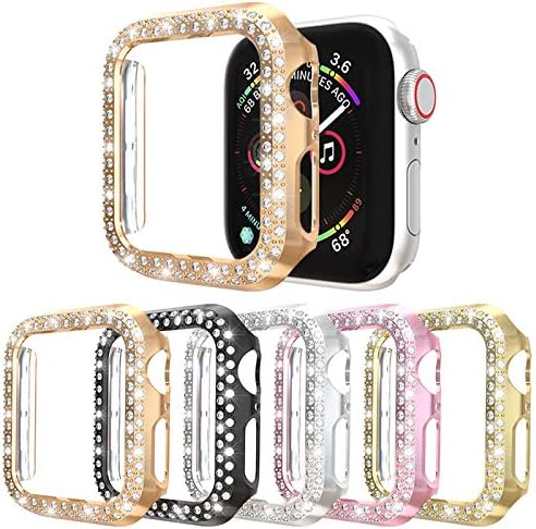 מארז Protector 5pack Protector תואם ל- Apple Watch Se Series 6 5 4 44 ממ כיסוי, שורה כפולה Bling