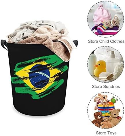 בציר ברזילאי דגל סל כביסה עם ידיות עגול מתקפל כביסת אחסון סל לחדר שינה אמבטיה