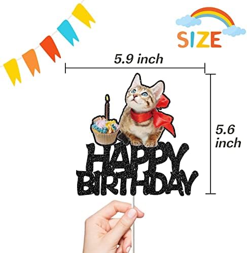 חתלתול חתול יום הולדת עוגת טופר, חמוד חתול יום הולדת ספקי צד, שחור גליטר