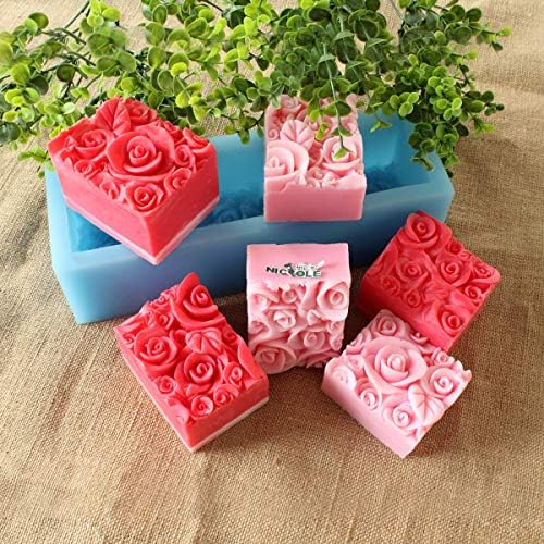 ניקול ורד סיליקון סבון סבון מלבני מלבני כיכר פרחים