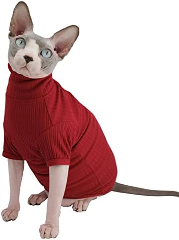 Sphynx חתולים חסרי שיער חולצה כותנה חתול כותנה סוודר צווארון סוודר חולצות חתלתול חולצות עם שרוולים