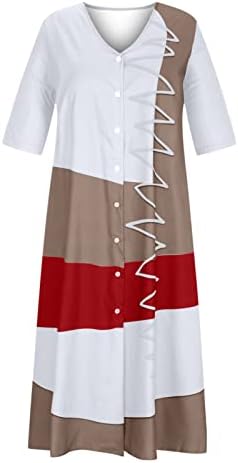 נשים כפתור מטה שמלת חולצה רופפת מקסי קפטן שרוול HAFT V צוואר שמלות ארוכות בוהו 2023 שמלת קיץ טרנדית פלוס שמלה