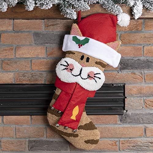 גרב חג המולד של גליטהום 22 L 3D חתול מחובר מגרש חג המולד לקישוטים לחג המולד ואביזר מסיבות
