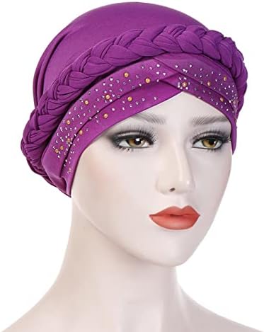 טורבן כיסוי ראש לנשים בוהמי בימס עם אבני חן סרטן בארה ' ב מוצק צבע מעוות הכימותרפיה גולגולת כובעים