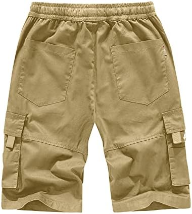 מכנסי מטען לגברים קצרים בצבע טהור מכנסיים קצרים מותניים אלסטיים חיצוניים חיצוניים בכיסים קרקעיים