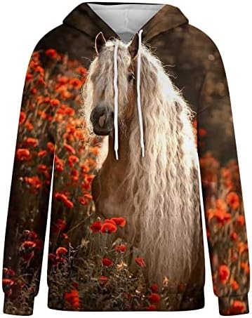 סוס אופנה סוס אופנה גרפי עם קפוצ'ון קפוצ'ונים סוודר סווטשירטים סווטשירטים שרוול ארוך מזדמן חולצות טי חולצות