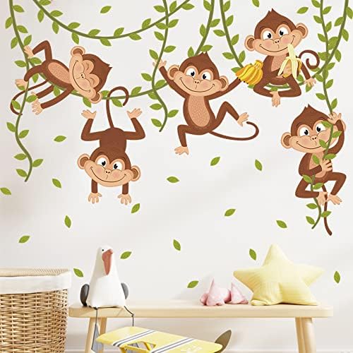 מדבקות קיר של קובו עיצוב הבית 5 קופים משחקים עץ יער ילדים משתלה