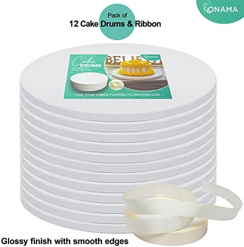 אונאמה - תוף עוגה לבנה 12 אינץ 'עגול 12 חבילה - תוף עוגה חלק לוחות עוגה עבים בגודל 1/2 אינץ