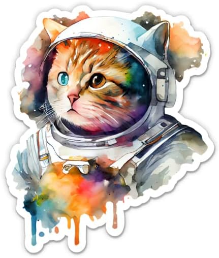 מדבקת אסטרונאוט חתול - מדבקת מחשב נייד 3 אינץ ' - ויניל אטום למים לרכב, טלפון, בקבוק מים - קיטי
