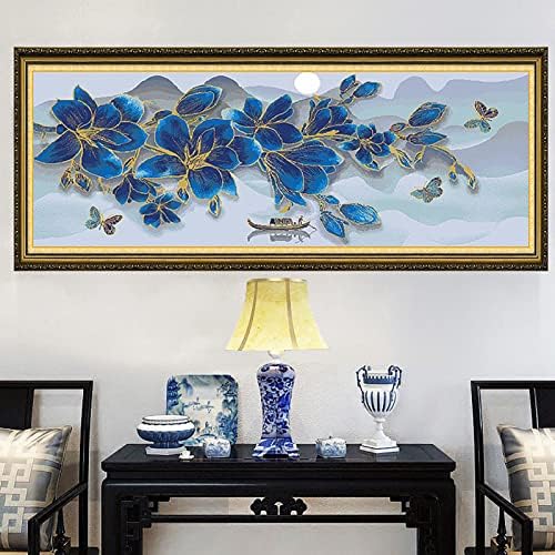 ערכות ציור יהלומים בגודל 5 ד ' מקדחות מלאות פרח כחול אבני חן תפר צלב קישוטי קיר לסלון 59.1 * 23.6