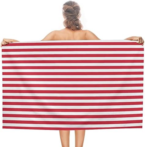 Vantaso פסים לבנים אדומים מגבת רחצה מגבת קלת משקל גדול בגודל 31x51 אינץ
