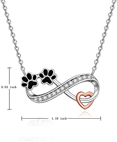כלב חתול לב הדפסת כפת שרשרת לנשים סטרלינג כסף לחיות מחמד אינפיניטי שרשראות זיכרון מתנות שחור