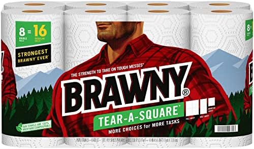 Brawny® Tear-a-Square® מגבות נייר, 8 גלילים כפולים = 16 גלילים רגילים