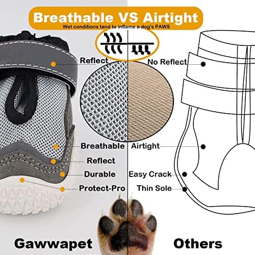 נעלי כלב Gawwapet מגפי כלבים נושמים עם רצועות רפלקטיביות סוליות מחוספסות נגד החלקה 4 יחידות/סט לכלבים