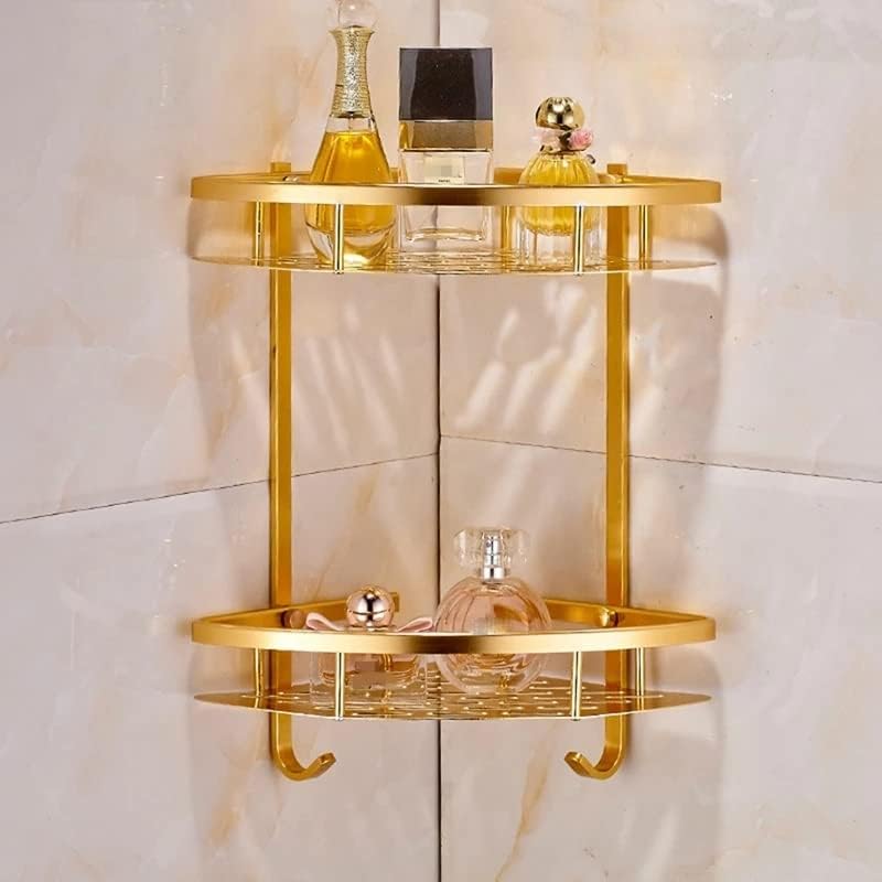 Yfqhdd חדר אמבטיה מדף זהב קיר מקלחת קיר פינתי רכוב שמפו שמפו קיר מדף אמבטיה