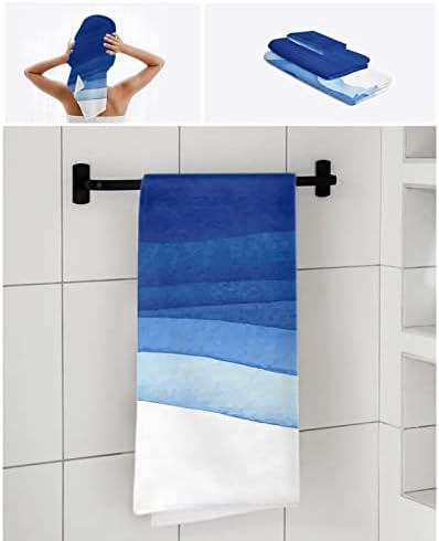 OMBRE NAVY כחול לבן בצבעי מים סט מגבות אמבטיה, מיקרופייבר אמבטיה מטבח מטבח חוף מגבות מגבות, מגבות
