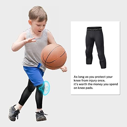 מכנסי ג ' יאנראסטן ל-4-16 שנים, מכנסי כדורסל לנוער עם מגיני ברכיים, מכנסי דחיסה 3/4 קאפרי לבנים