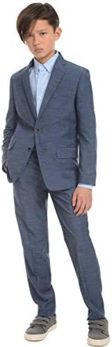 מכנסי שמלת חליפה שטוחה של קלווין קליין בנים, התאמת רגל ישרה ותחתון מוקף, לולאות חגורה וכיסים קדמיים