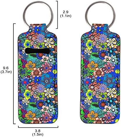 צבעוני פרחים הדפסת שפתון מחזיק מחזיקי מפתחות עם מתכת מפתח טבעת מתאים לפסטיק גשש ולהגן, 1 יחידות