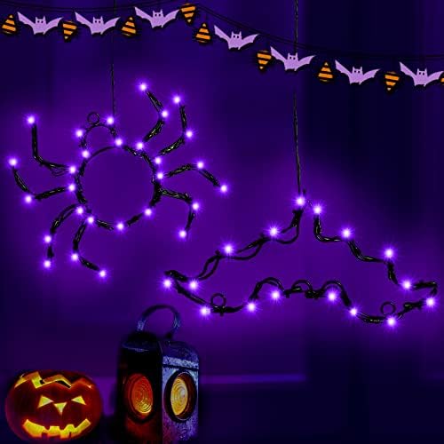 אורות חלון ליל כל הקדושים, 2 חבילות 45 LED עטלף סגול עכביש עכביש ליל כל הקדושים אורות דקורטיביים