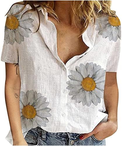 חולצות שרוול קצר של נשים חינניות דפיס פרחים חולצות חולצות צווארון צוואר צוואר צוואר צוואר סטרץ 'בראנץ'