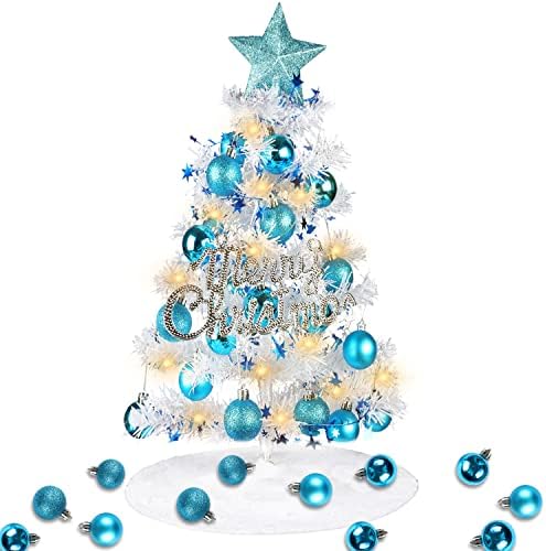 עץ חג המולד מיני 60 סמ, עץ חג מולד מלאכותי עם קישוטים תלויים, חצאית עץ חג המולד, עץ חג המולד של כדור חג