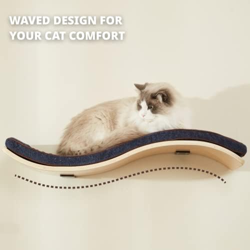ליורסה חתול מדף עם נוח חתול כרית-גל מודרני חתול מיטה-מינימליסטי צף חתול מוט קיר-עץ קיר רכוב חתול ריהוט