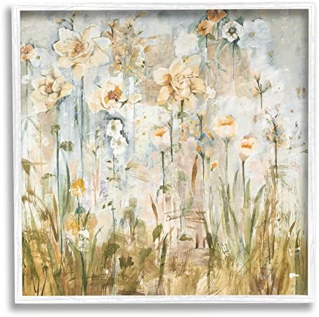 תעשיות סטופל מגוונות פרחים פורחים בין עשבים בוהו ציור אמנות קיר ממוסגרת, עיצוב מאת ג'יל מרטין, ממוסגר