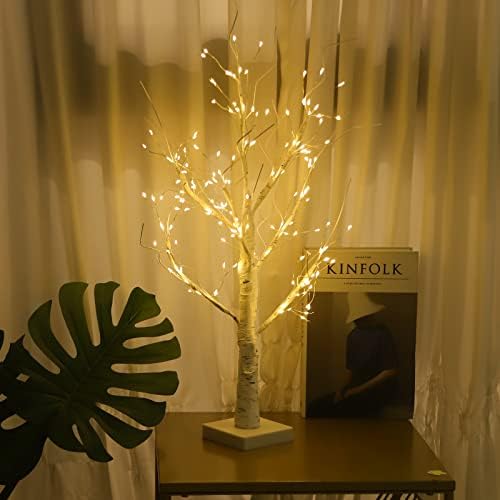 2 חבילה 2ft ליבנה מוארת עץ מנצנץ, עץ רוח אור פיות לשולחן השולחן, סוללה/USB עץ חג המולד מנורת לבן לבן 168 נוריות