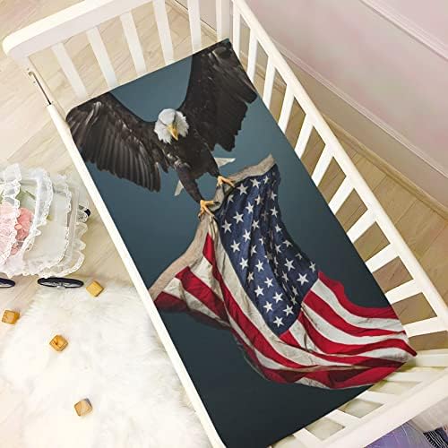 Alaza USA דגל אמריקאי דגל קירח נשר ארהב גיליונות עריסה מצוידים בגיליון בסינט לבנים פעוטות תינוקות, גודל