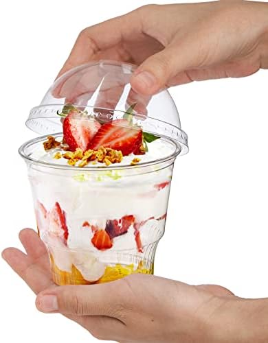 Lyellfe 100 אריזות כוסות קינוח עם מכסים כיפה, 12 כוסות פלסטיק ברורות, כוסות חטיף גלידת פרפיית חד