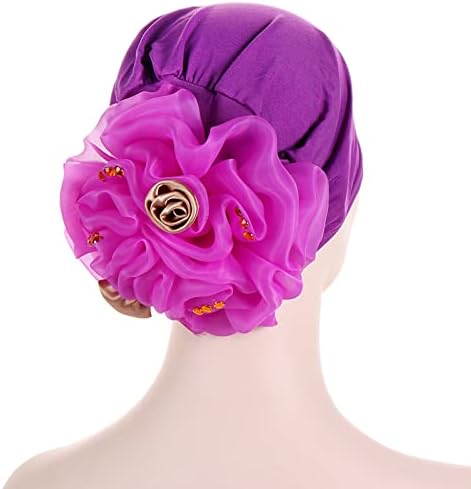אופנה פרח טורבן כובע לנשים בציר אלסטי סרטן בארה ' ב מוצק צבע רפוי הכימותרפיה כפת טורבן כובע