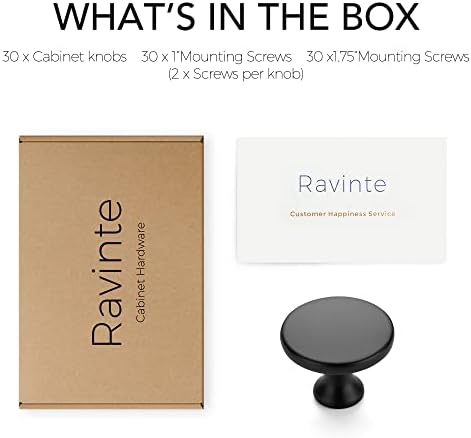 Ravinte 30 חבילה 3 אינץ 'ידיות ארונות מרובעות שחורות & 30 חבילות 1-1/4 אינץ