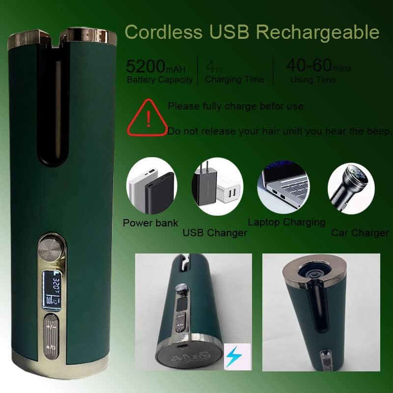 USB תלתל שיער אוטומטי, אלחוטות אלחוטיות מתלתלות אוטומטיות עם חום סוללה נטען חום מבודד צג LCD לתצוגה