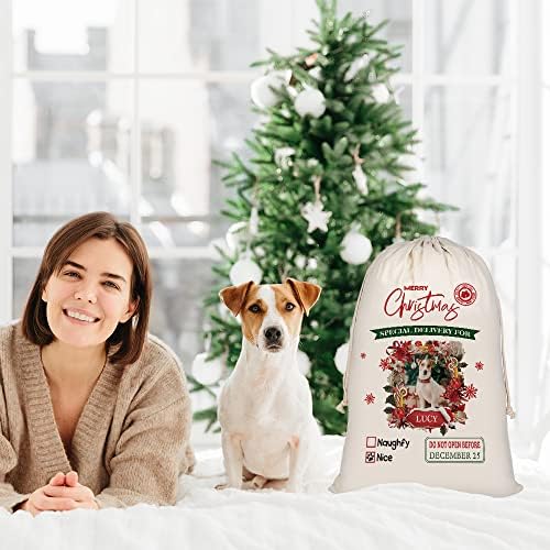 מצחיק פאג סנטה שקים אישית כלב בד חג המולד מתנת שקיות עם שרוך חג המולד אחסון תיק עבור הווה כותנה פשתן 12