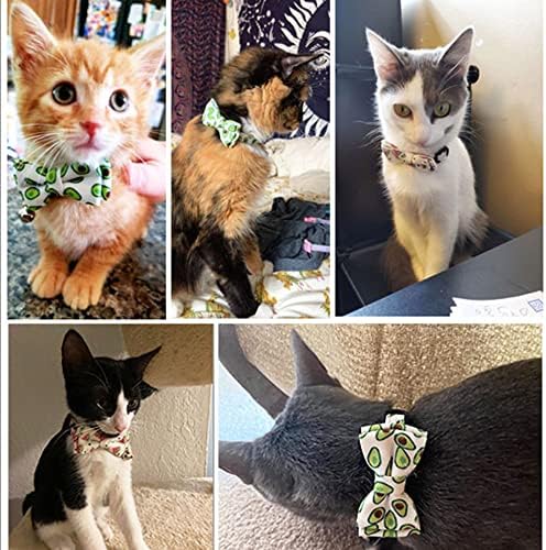 חתול צווארון הבדלני עם חמוד עניבת פרפר פעמון-2 חבילה חתלתול צווארון עם נשלף עניבת פרפר אבטיח אבוקדו דפוס חתול