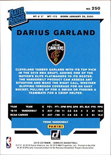 2019-20 דונרוס כדורסל 250 דריוס גרלנד קליבלנד קוואליירס RC דירוג טירון רשמי מסחר ב- NBA על ידי פאניני אמריקה
