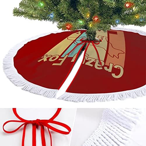 חצאית עץ חג המולד של שועל משוגע אדום עגול חג המולד עגול חג המולד עם קצה משולב לקישוטי חצר חיצוניים מקורה