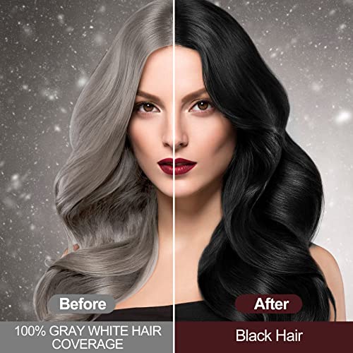 שמפו צבע שיער שחור 3 ב-1 לשיער אפור, צבע שיער שחור קל, שמפו צבע שיער מיידי- כיסוי אפור, צביעת