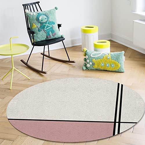 שטיח שטח עגול גדול לחדר שינה בסלון, שטיחים 6ft ללא החלקה לחדר ילדים, מופשט אמנות גמוארית ורודה בלוק גוש