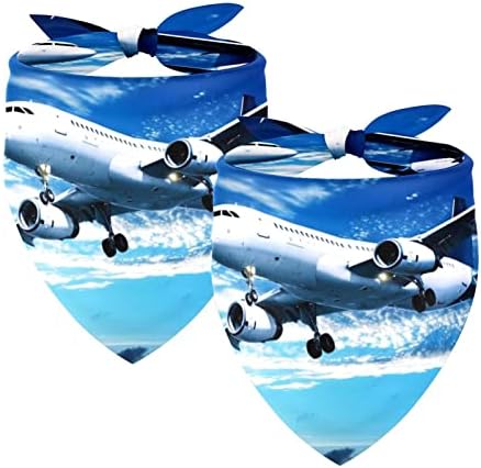 מטוס בכחול אוויר דפוס כלב בנדנות,2 חבילה רך רחיץ חיות מחמד צעיף משולש לכלבים גדולים גורים וחתולים