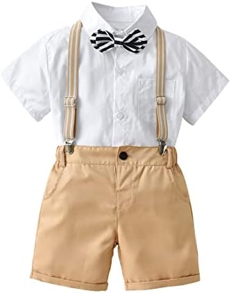 תינוק בני נטלמן פורמליות תלבושות סט ילדים קטנים עניבת פרפר חולצות סינר קצר מכנסיים חתונה קיץ בגדים