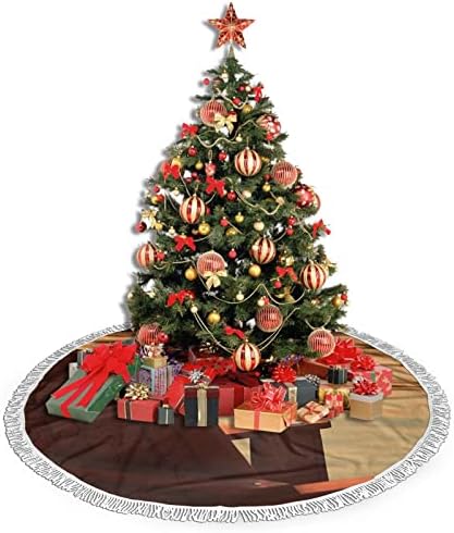 כיסא ויין בחצאית עץ חג המולד של אגם סאנסט, מחצלת חצאית עץ חג המולד עם ציצית לעיצוב מסיבת חתונה לחג 48