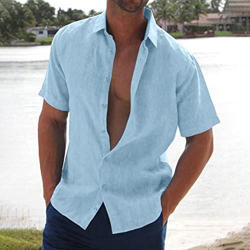 Uangkou mens שרוול קצר חולצה סולידית כפתור מזדמן חולצות מטה בקיץ צווארון צווארון חוף חוף לגברים