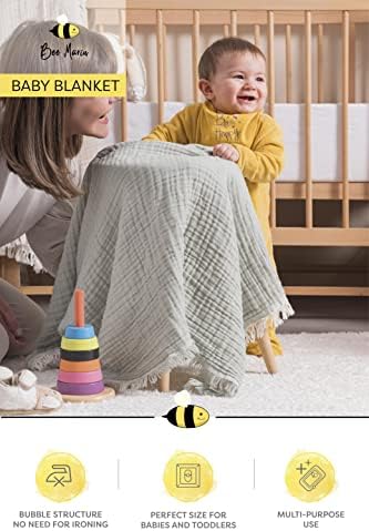Bee Marin שמיכת תינוקות כותנה, 4 שכבות, שמיכת תינוק של שמיכת מוסלין לילודים ומעון יום פעוטות של