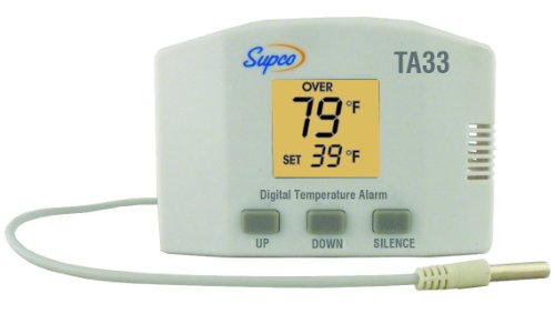 Supco TA33 אזעקת טמפרטורת נקודת סט יחיד עם תצוגה דיגיטלית וגיבוי סוללה, -40 עד 160 מעלות F, 120 VAC