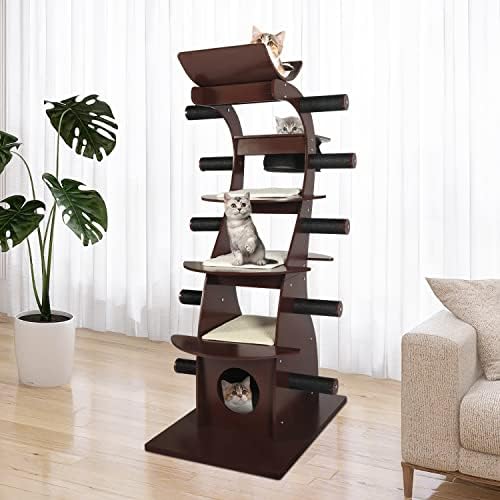 מודרני עץ חתול עץ-62 ב חתול מגדל עם רב שכבתי פלטפורמה, גבוה חתול לשחק בתי עם חתול מגרד הודעות, ערסל, מטפסים,