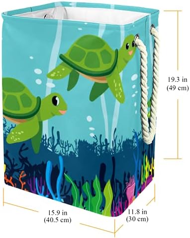 דייה עמיד למים סלי כביסה גבוה חסון מתקפל ירוק שני צבי ים אצות אוקיינוס הדפסת סל למבוגרים ילדים בני נוער